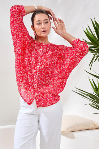 Flowy Dolman Sleeve Blouse-Rouge