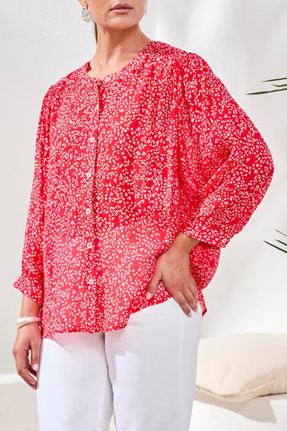 Flowy Dolman Sleeve Blouse-Rouge