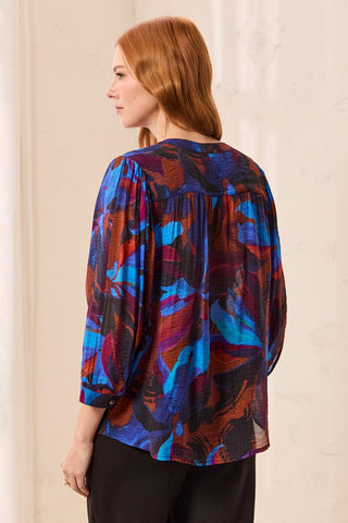 Flowy Dolman Sleeve Blouse With Self-Covering Buttons-Sharpblue