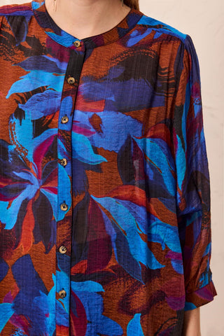 Flowy Dolman Sleeve Blouse With Self-Covering Buttons-Sharpblue
