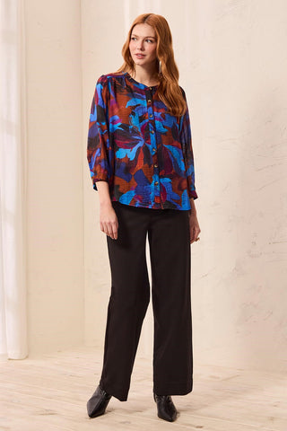 Flowy Dolman Sleeve Blouse With Self-Covering Buttons-Sharpblue