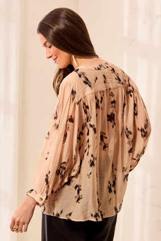 Flowy Dolman Sleeve Blouse With Self-Covering Buttons-Suede