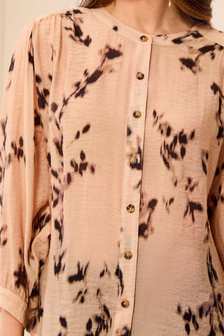 Flowy Dolman Sleeve Blouse With Self-Covering Buttons-Suede