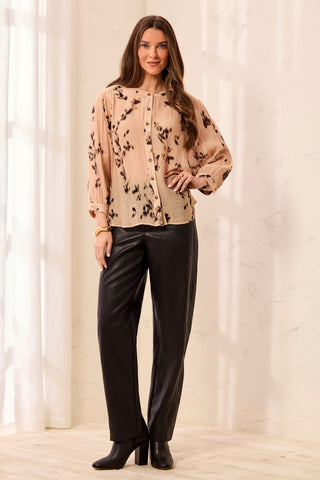 Flowy Dolman Sleeve Blouse With Self-Covering Buttons-Suede