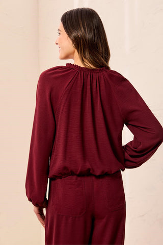 Blouse Fluide À Manches Raglan À Encolure Fendue-Cerise