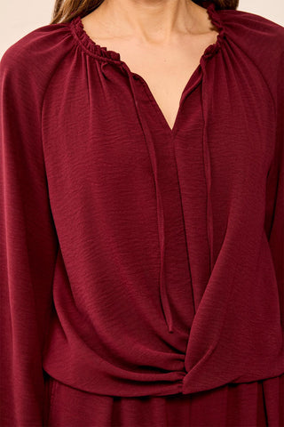Blouse Fluide À Manches Raglan À Encolure Fendue-Cerise