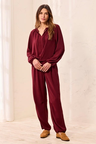 Blouse Fluide À Manches Raglan À Encolure Fendue-Cerise