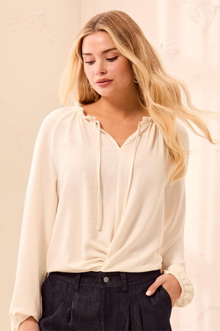 Blouse Fluide À Manches Raglan À Encolure Fendue-Crème