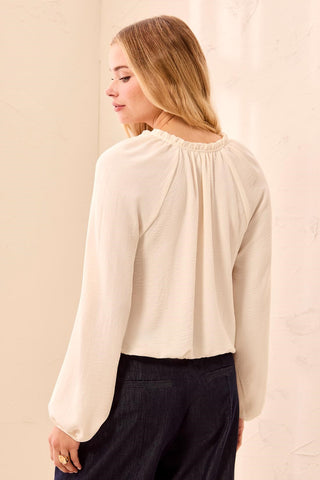 Blouse Fluide À Manches Raglan À Encolure Fendue-Crème