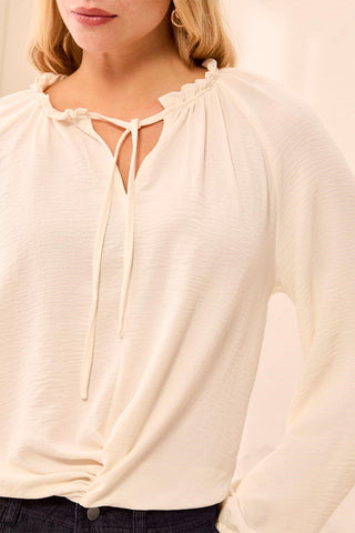 Blouse Fluide À Manches Raglan À Encolure Fendue-Crème