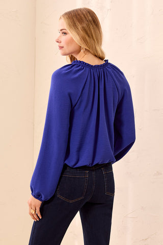 Blouse Fluide À Manches Raglan À Encolure Fendue-Bleu électrique