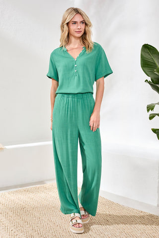 Flowy Linen Wide Leg Ankle Pant-Grass