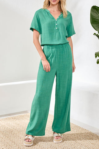 Flowy Linen Wide Leg Ankle Pant-Grass