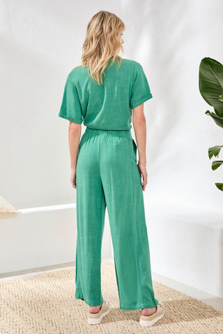 Flowy Linen Wide Leg Ankle Pant-Grass