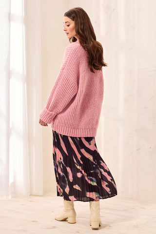 Flowy Plisse Printed Maxi Skirt-Rose
