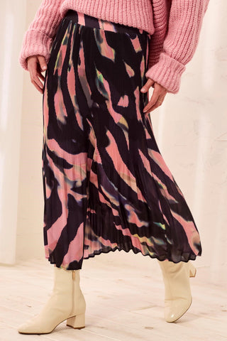 Flowy Plisse Printed Maxi Skirt-Rose