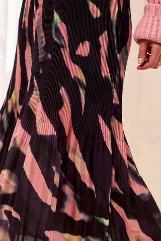 Flowy Plisse Printed Maxi Skirt-Rose