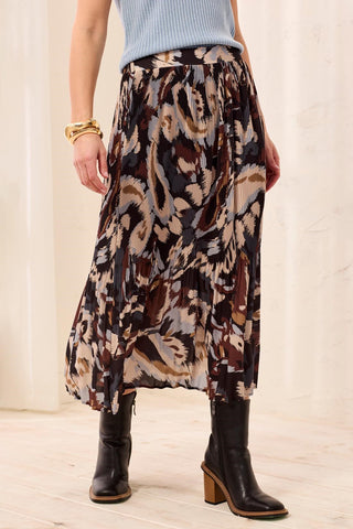 Flowy Plisse Printed Crepe Skirt-Steel