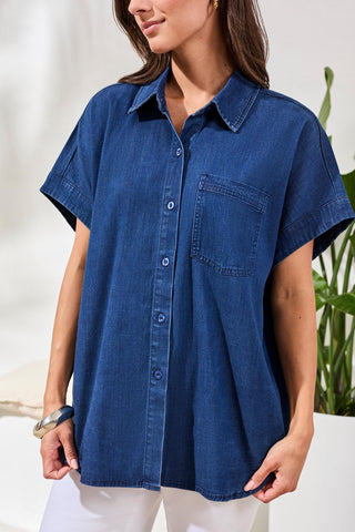 Soft Drape Lyocell Denim Short Sleeve Shirt-Seahaven