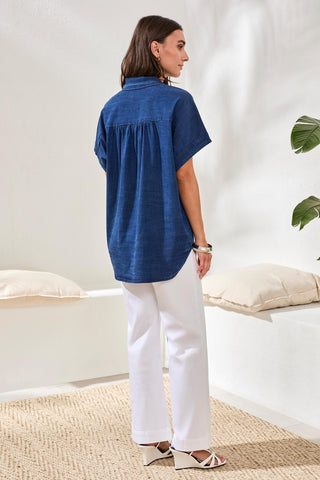 Soft Drape Lyocell Denim Short Sleeve Shirt-Seahaven