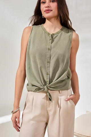 Flowy Sleeveless Blouse With Special Wash-Dk cactus clay