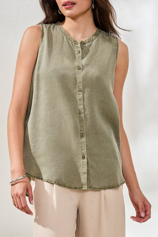 Flowy Sleeveless Blouse With Special Wash-Dk cactus clay