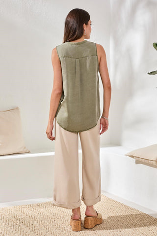 Flowy Sleeveless Blouse With Special Wash-Dk cactus clay