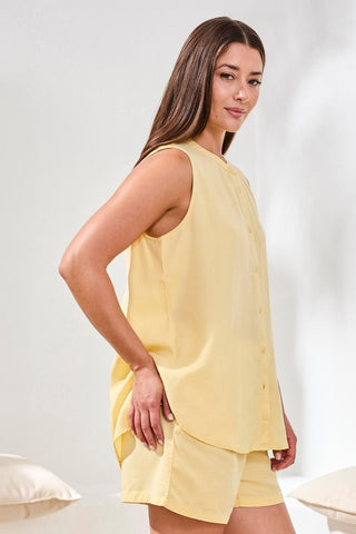 Flowy Tencel Sleeveless Blouse With Special Wash-Lemongrass