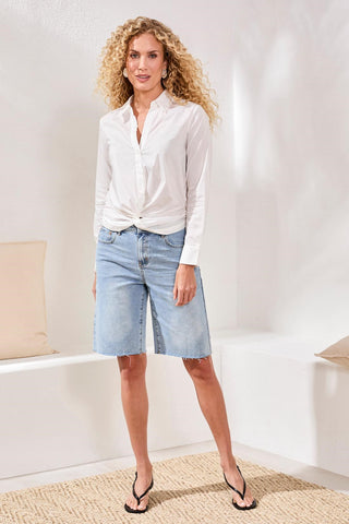 Chemise À Manches Longues Avec Nœud Devant-Blanc