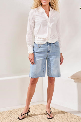 Chemise À Manches Longues Avec Nœud Devant-Blanc