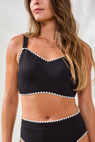 Bikini Bralette Avec Bordure Brodée Et Soutien Complet-Noir