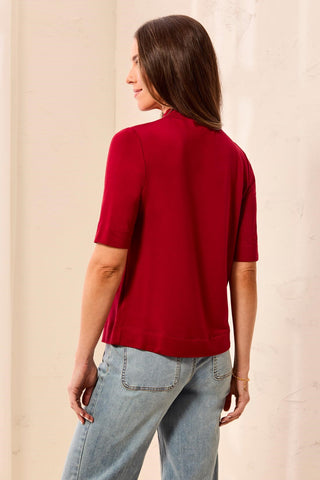 Funnel Neck Elbow Sleeve Soft Knit Top-Pinot