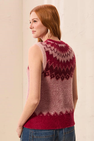 Fuzzy Soft-Knit Fair Isle Sweater Vest-Pinkfrost