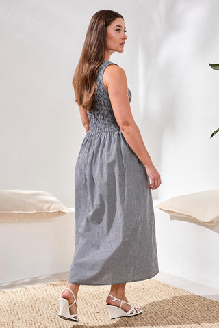 Gingham Smocked-Bodice Maxi Dress-Black