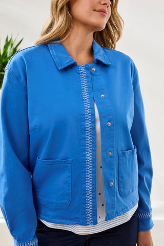 Veste En Denim Extensible À Fermeture Pression Cachée
-Royal