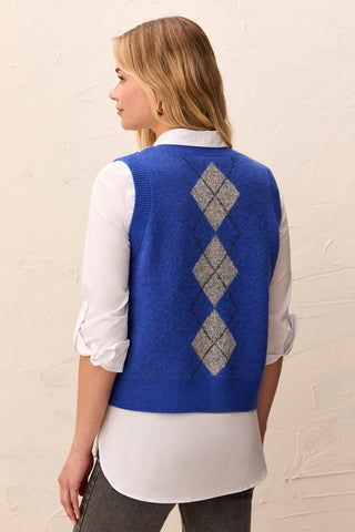 Intarsia Knit Button-Front Sweater Vest-Cobalt