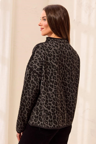 Jacquard Brushed Knit Mock Neck Drop Shoulder Top-Fossil