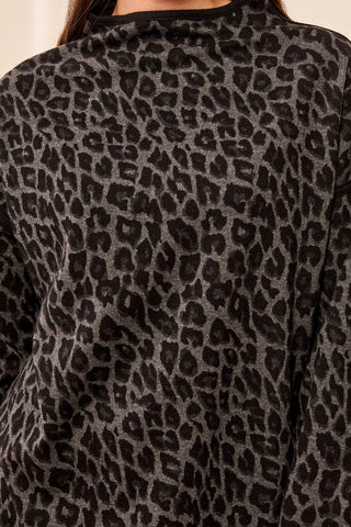 Jacquard Brushed Knit Mock Neck Drop Shoulder Top-Fossil