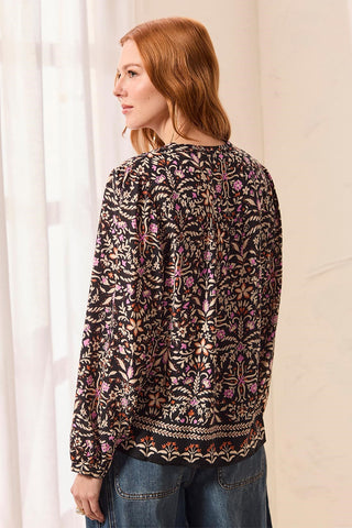 Blouse En Jacquard Imprimé À Manches Longues Et Taille Empire-Noir