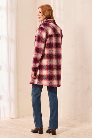 Veste-Chemise À Col Échancré En Tricot Écossais-Cerise