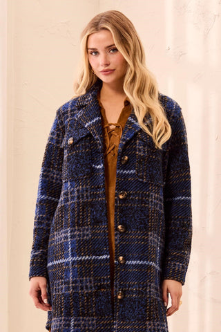 Veste-Chemise À Col Échancré En Tricot Écossais-Bleu électrique