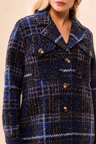 Veste-Chemise À Col Échancré En Tricot Écossais-Bleu électrique