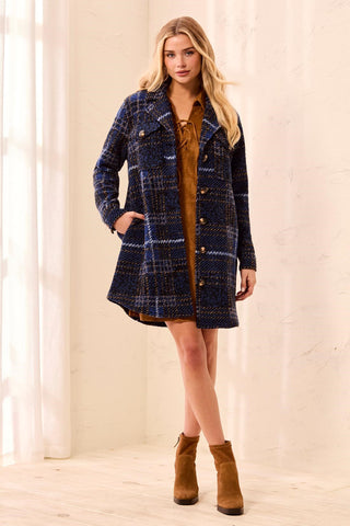 Veste-Chemise À Col Échancré En Tricot Écossais-Bleu électrique