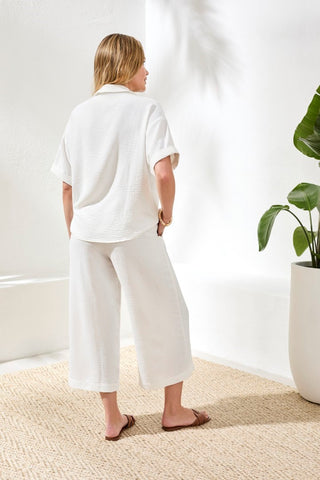 Blouse Airflow à Col à Revers Drapé-Perle de l'océan