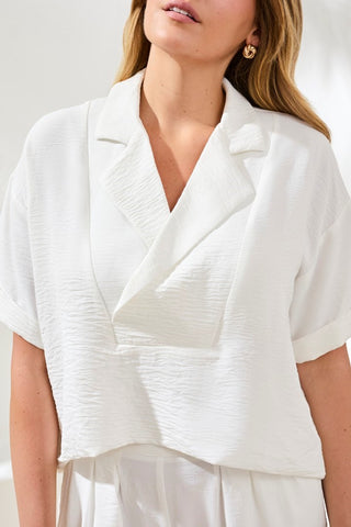 Blouse Airflow à Col à Revers Drapé-Perle de l'océan
