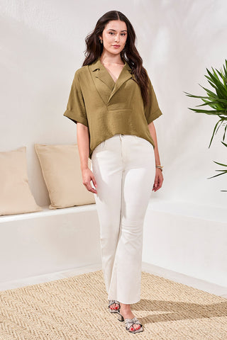 Blouse Airflow à Col à Revers Drapé-Forêt tropicale