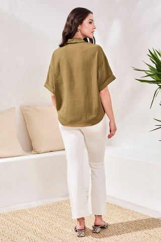 Blouse Airflow à Col à Revers Drapé-Forêt tropicale
