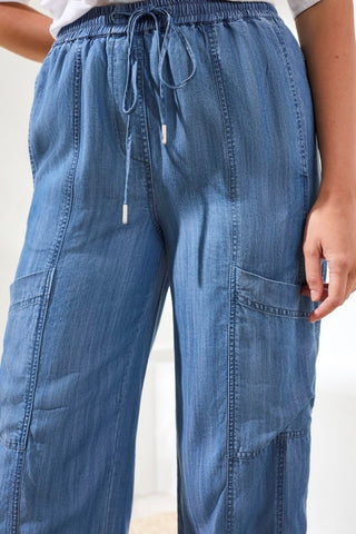Jogger En Denim Cargo Léger En Tencel-bord de merbleu