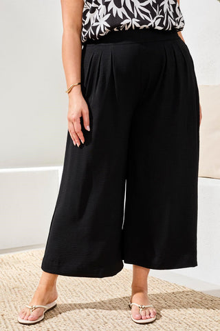 Taille Inclusive Pantalon Airflow Plissé à Taille Élastique-Noir