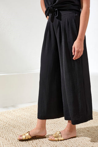 Airflow Pleated Pants With Elastic Waistband-Black